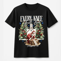 Santa Kneeling Before Baby Jesus Tee, Every Knee Shall Bow T-Shirt, Religious Christmas Shirt, Christian Faith Holiday Graphic Tee