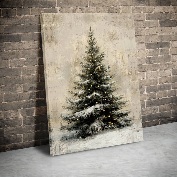 Snowy Pine Tree Canvas Print, Rustic Christmas Tree Canvas Wall Art, Winter Holiday Canvas Art, Festive Farmhouse Decor Chris