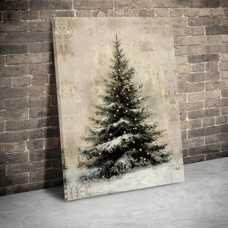 Snowy Pine Tree Canvas Print, Rustic Christmas Tree Canvas Wall Art, Winter Holiday Canvas Art, Festive Farmhouse Decor Christmas Present