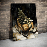 Vintage Wood Sled Canvas Art, Rustic Christmas Sleigh Canvas Print, Holiday Canvas Wall Art, Festive Farmhouse Canvas Decor, Winter Wall Art