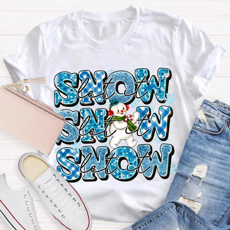 Snowflake Snowman Graphic Tee, Let It Snow Christmas T-Shirt, Adorable Winter Holiday Shirt, Festive Xmas Snowmen Tee, Winter Season Family Present