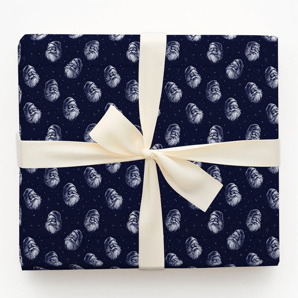Navy Blue St Nick Holiday Gift Wrap, Vintage Santa Claus Christmas Wrapping Paper, Retro Santa Wrapping Paper Roll, Xmas Pres