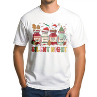 Medical Holiday Vials Nurse Shirt, Silent Night Christmas Nurse T-Shirt, Humorous ICU Nurse Christmas Tee, Healthcare Worker Graphic T-Shirt