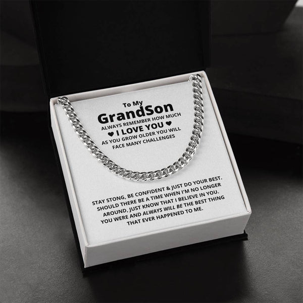 Mens Cuban Link Chain, Grandson Cuban Link Chain Necklace, Steel Cuban Link Necklace, Message Card Jewelry, Birthday Christma
