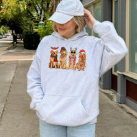 Festive Holiday Dogs Santa Hat Hooded Sweatshirt, Golden Retriever Christmas Hoodie, Adorable Xmas Pup Pullover, Dog Mom Winter Graphic Jumper
