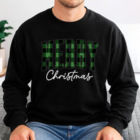 Green Buffalo Plaid Lettering Crewneck, Merry Christmas Sweatshirt, Comfy Winter Holiday Sweater, Christmas Vibes Pullover