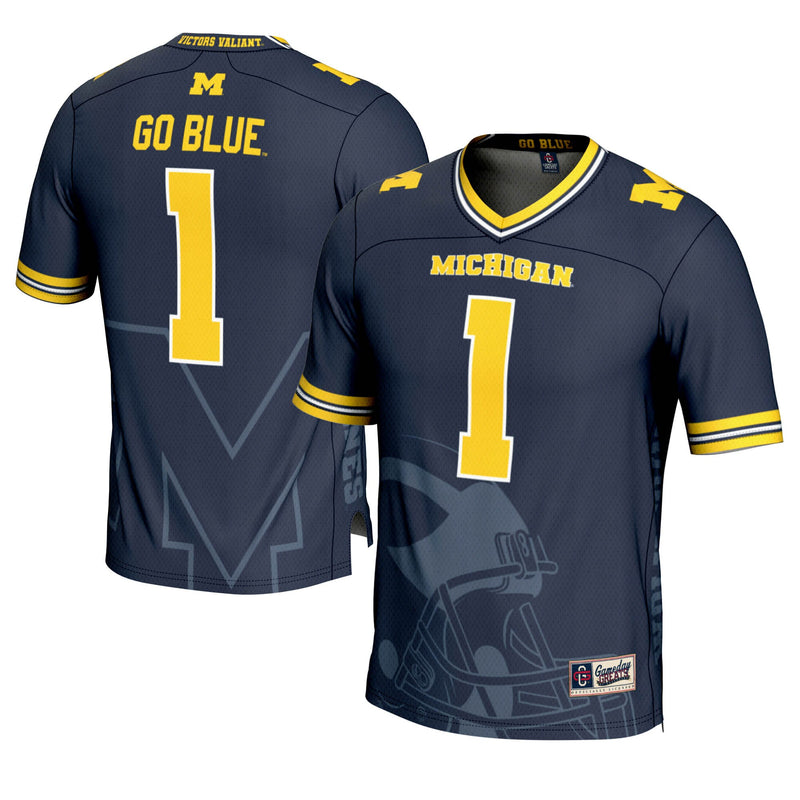 #1 Michigan Wolverines Icon Print Football Fashion Jersey - Navy