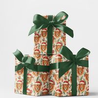 Festive Santa Hat Animal Gift Wrap, Christmas Lion Wrapping Paper, Safari Holiday Wrapping Paper, Animal Lover Xmas Present Paper Roll