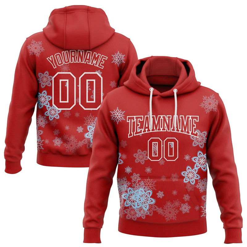 Personalized Name and Number Hoodie Pullover, Custom Snowflake Christmas Hoodie, Winter Holiday Sports Hoodie, Fan Game Day Present