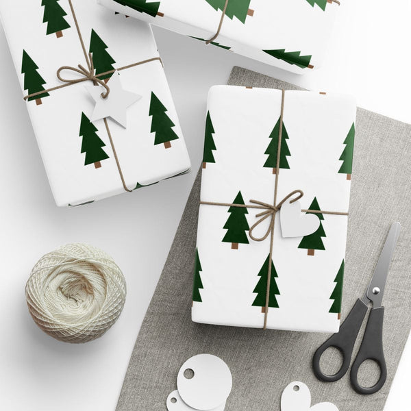 Modern Holiday Gift Wrap, Green Christmas Tree Wrapping Paper, Winter Tree Pattern Wrapping Paper, Minimalist Christmas Gift 