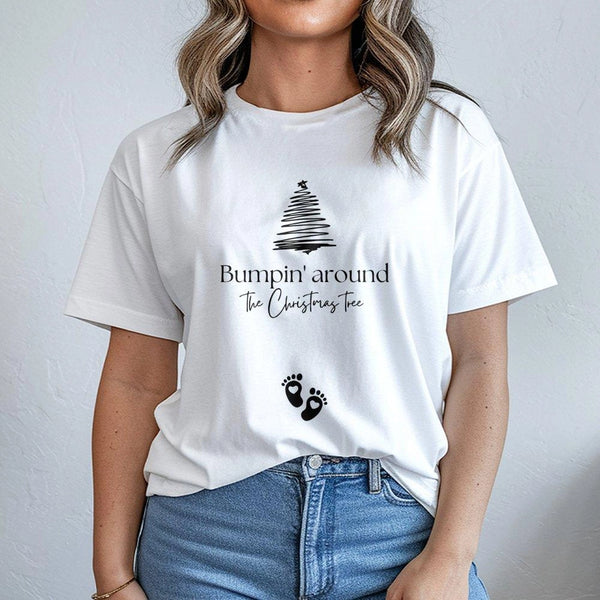 Humorous Holiday Pregnancy Announcement Shirt, Bumpin Around the Christmas Tree T-Shirt, Expecting Mom Xmas Tee, Adorable Bab