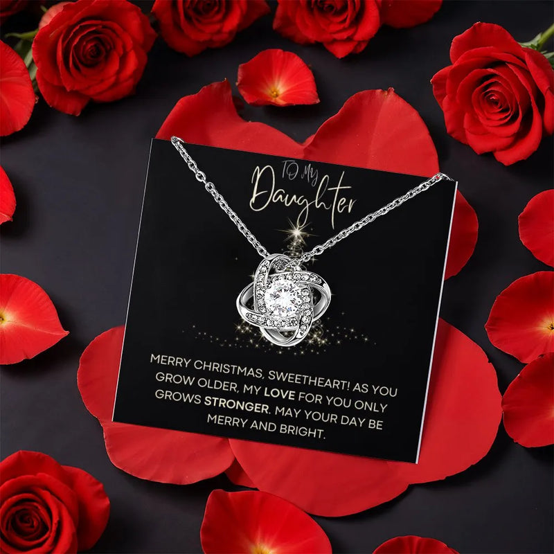 CZ Crystal Daughter Pendant, To My Daughter Love Knot Necklace, Gold Finish Daughter Jewelry, Meaningful Christmas Present from Mom and Dad