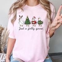 Adorable Christmas Duck Graphic Tee, Just A Jolly Goose T-Shirt, Humorous Silly Goose Holiday Shirt, Animal Lover Xmas Apparel Present