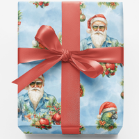 Beach Hawaiian Christmas Gift Wrap, Tropical Santa Wrapping Paper, Coastal Holiday Wrapping Paper, Humorous Summer Santa Gift Wrapping Paper