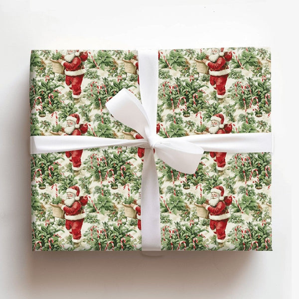Poinsettia and Candy Cane Gift Wrap, Vintage Santa Wrapping Paper, Nostalgic Christmas Wrapping Paper, Classic Holiday Gift W