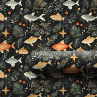 Underwater Christmas Gift Wrap, Whimsical Fish Holiday Wrapping Paper, Pine Branch Star Present Paper, Unique Xmas Gift Wrapping Paper Roll