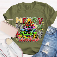 Colored Pencil Tree Holiday Graphic Tee, Christmas Teacher T-Shirt, Festive Teacher Shirt, Winter Break Elementary Educator Apparel