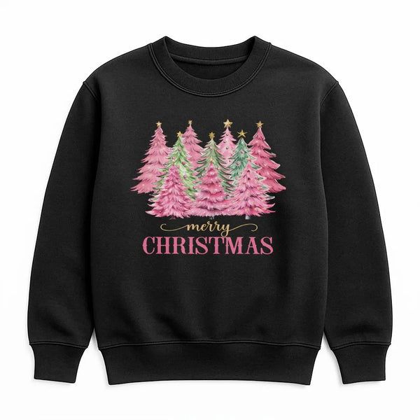 Aesthetic Holiday Graphic Sweater, Pink Christmas Tree Sweatshirt, Pastel Winter Tree Crewneck Sweatshirt, Adorable Xmas Swea