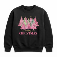 Aesthetic Holiday Graphic Sweater, Pink Christmas Tree Sweatshirt, Pastel Winter Tree Crewneck Sweatshirt, Adorable Xmas Sweatshirt