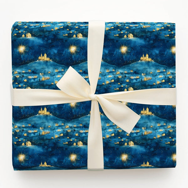 Nativity Christmas Gift Wrap, Starry Night Bethlehem Wrapping Paper, Watercolor Religious Holiday Wrapping Paper, Christian F
