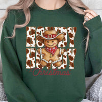 Western Gingerbread Man Sweatshirt, Howdy Christmas Sweatshirt, Retro Cowboy Sweatshirt, Cowprint Xmas Crewneck, Holiday Season Present