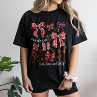 Retro Holiday Graphic Tee, Christmas Bow T-Shirt, Festive Deck the Halls Shirt, Adorable Coquette Christmas Shirt, Holiday Present for Her