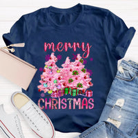 Festive Holiday Graphic T-Shirt, Pink Tree Christmas Teacher Shirt, Adorable Teacher Christmas Tee, Winter School Vacation Teacher Present