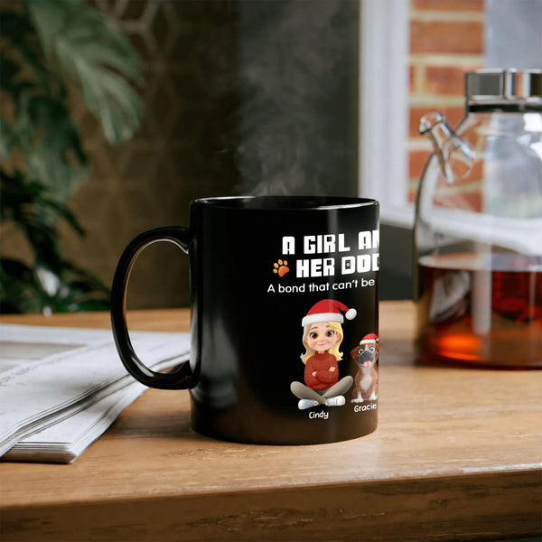 A Girl and Her Dog Holiday Coffee Mug, Dog Lover Christmas Mug, Glossy Winter Xmas Mug, Adorable Festive Dog Mom Drinkware Cu