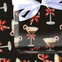 Candy Cane Cocktail Gift Wrap, Espresso Martini Christmas Wrapping Paper, Black Holiday Cocktail Wrapping Paper, Festive Party Gift Wrap