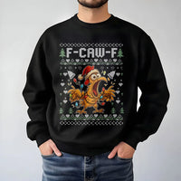 Humorous Rooster Chicken Holiday Sweater, F-Caw-F Ugly Christmas Sweatshirt, Sarcastic Poultry Farmer Xmas Pullover, Joke Present
