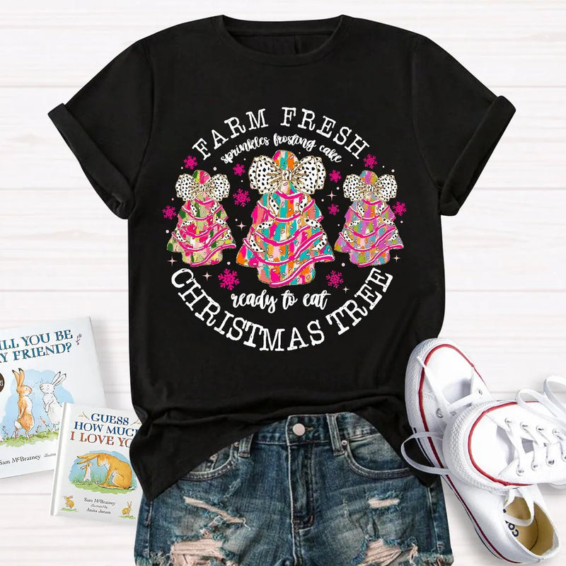 Farm Fresh Holiday Baker Shirt, Christmas Tree Frosting Cake T-Shirt, Humorous Little Debbie Snack Cake Graphic Tee, Christmas Foodie Top