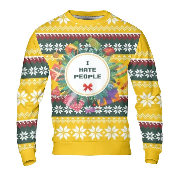 Ugly Christmas Wreath Sweatshirt, I Hate People Sweatshirt, Humorous Introvert Holiday Sweatshirt, Sarcastic Xmas Pullover, H