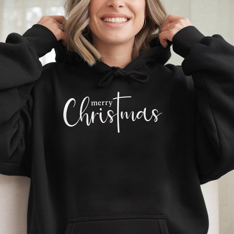 Christian Holiday Hooded Sweatshirt, Merry Christmas Cross Hoodie, Religious Christmas Cross Pullover, Faith Based Xmas Present