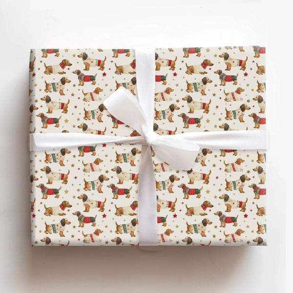 Sausage Dog Sweater Gift Wrap, Dachshund Christmas Wrapping Paper, Holiday Weiner Dog Gift Wrap, Adorable Pet Lover Paper