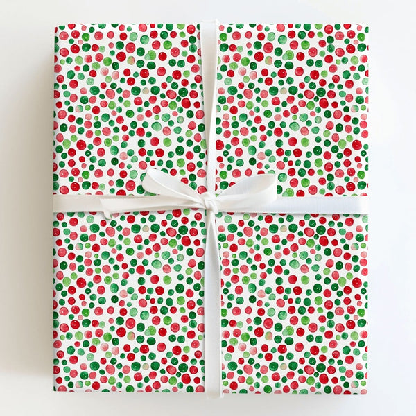 Red and Green Christmas Gift Wrap, Watercolor Polka Dot Wrapping Paper, Festive Holiday Wrapping Paper, Xmas Present Gift Wra