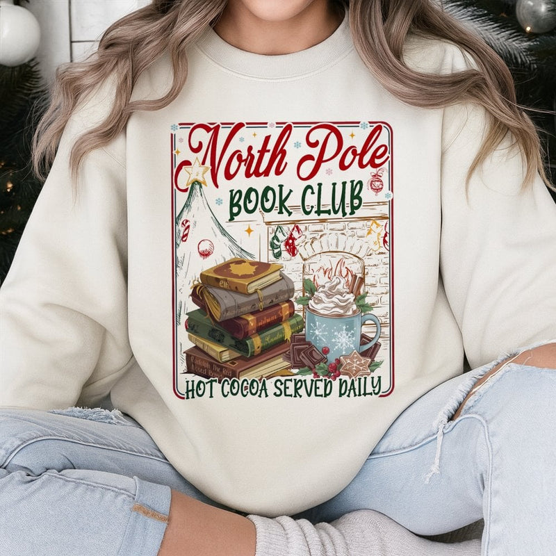 Comfy Christmas Reader Graphic Crewneck, North Pole Book Club Sweatshirt, Adorable Holiday Bookish Pullover, Xmas Book Lover Sweater Present