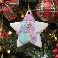 Colorful Winter Ceramic Ornament, Iridescent Snowman Star Ornament, Festive Holiday Star Decor, Whimsical Christmas Tree Keepsake
