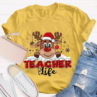 Red Plaid Teacher Shirt, Christmas Teacher Life T-Shirt, Holiday Educator Tee, Festive Plaid Graphic T-Shirt, Teacher Christmas Present Tee