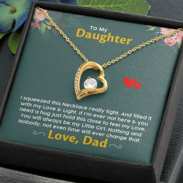 Forever Love Heart Necklace, Daughter Necklace from Dad, Cubic Zirconia Pendant Necklace, Daughter Christmas Present, Birthda