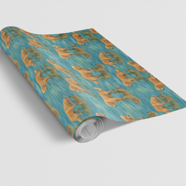 Watercolor Dog Pattern Gift Wrap, Golden Retriever Wrapping Paper, Pet Lover Birthday Wrapping Paper, Adorable Puppy Christma
