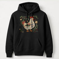 Folk Art Farm Animal Holiday Sweatshirt, Christmas Chicken Hoodie, Farmhouse Hen Winter Pullover, Country Rooster Xmas Lover Hoodie