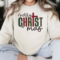 Christian Cross Merry Christ-Mas Crewneck, Religious Christmas Sweatshirt, Faith Holiday Sweatshirt, Scripture Graphic Pullover Present