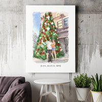 Personalized Holiday Canvas Print, Custom Couple and Pet Portrait Canvas, Watercolor Christmas Canvas Art, Family Pet Present for Couples