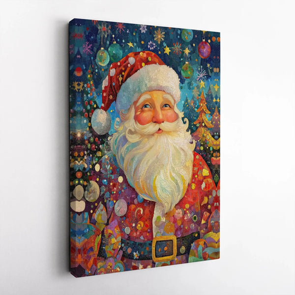 Colorful Holiday Canvas Wall Art, Mosaic Santa Claus Canvas Print, Christmas Santa Canvas, Festive Winter Wall Decor, Xmas Fa