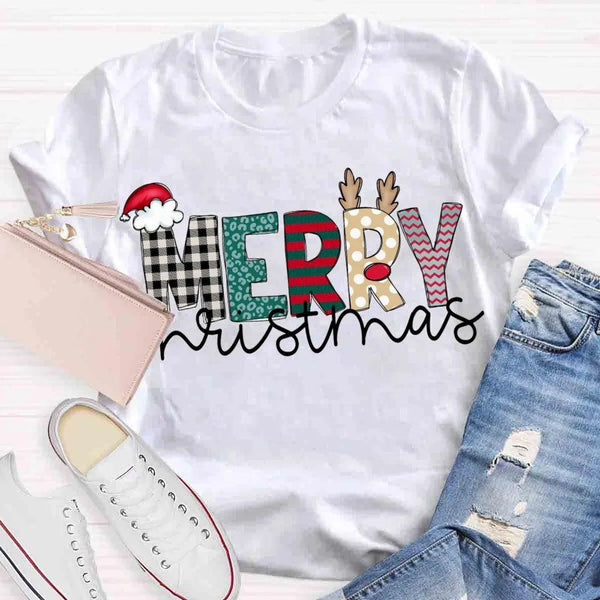 Festive Holiday Graphic Tee, Merry Christmas T-Shirt, Retro Xmas Party Shirt, Adorable Winter Season Tee, Christmas Holiday P