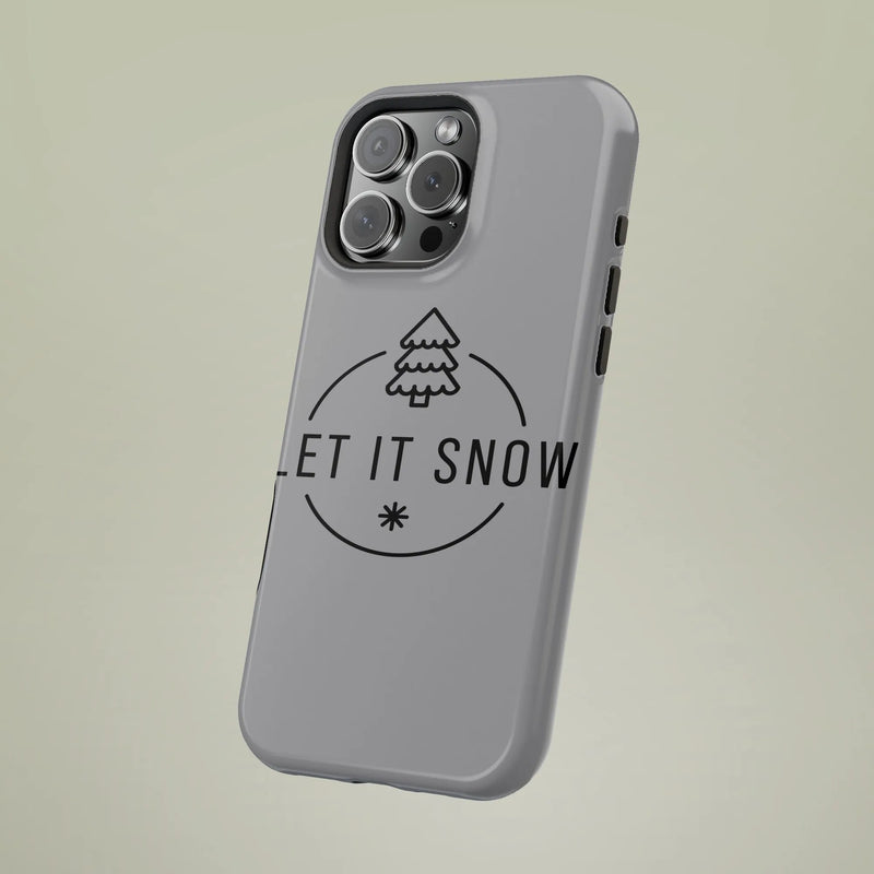 iPhone Tough Phone Case, Let It Snow Phone Case, Minimalist Christmas Tree Snowflake Badge Cover, Holiday Winter Hard Case Xmas Present