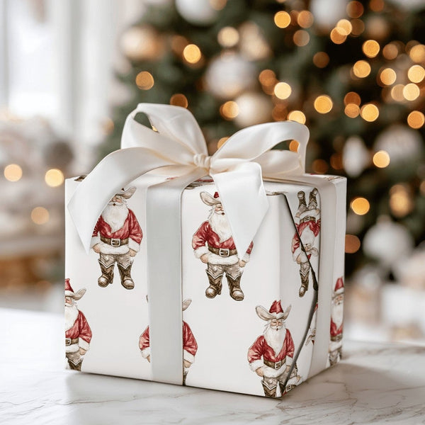 Western Santa Gift Wrap, Cowboy Santa Wrapping Paper, Rodeo Christmas Wrapping Paper, Country Holiday Gift Wrap