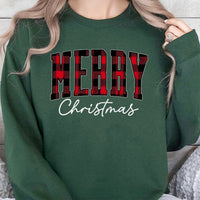 Plaid Holiday Sweatshirt, Buffalo Plaid Merry Christmas Sweatshirt, Red Plaid Christmas Crewneck, Comfy Winter Pullover, Xmas Present for Women