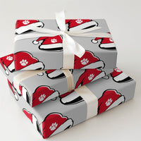 Dog Cat Christmas Gift Wrap, Paw Print Santa Hat Wrapping Paper, Holiday Pet Lover Wrapping Paper, Festive Animal Holiday Gift Wrap Roll