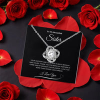 Sparkling CZ Crystal Sister Pendant, To My Sister Love Knot Necklace, Gold Finish Sister Jewelry, Meaningful Birthday Christmas Present